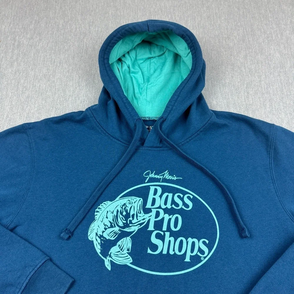 Bass Pro‎ Shops Hoodie Mens XL Blue Pullover Sweatshirt Fleece Graphic Outdoor